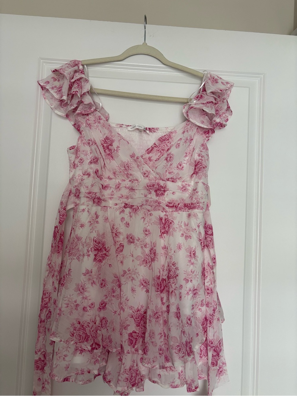 Altar'd State Pink Floral Ruffle Tiered Romper